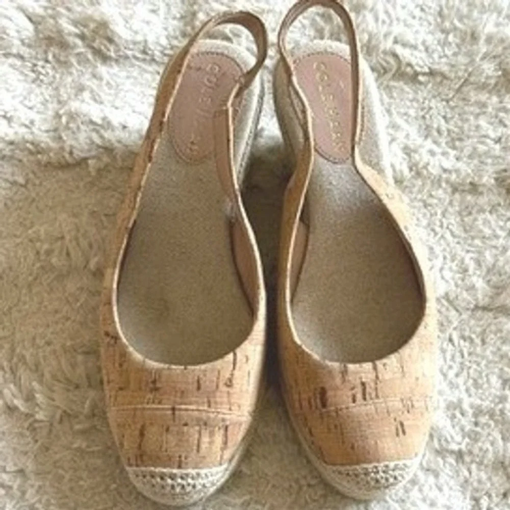 Cole Haan Womens Cork Espadrille Slingback Wedge Sandals Tan Natural Round Toe